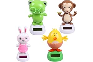 WELECOM 4 Solar Dancing Monkey Toy Solar Powered Dancing Hen in Colorful Pots Swinging Rabbit Animals Flip Flap Animated Bobblehead Dancer Window Frog Sun Catcher Car Dashboard Decor Portable Suncatchers