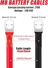 JatilEr 2 Pcs 12V Battery Cables 2AWG 15cm M8 Ring Terminals Copper view 2