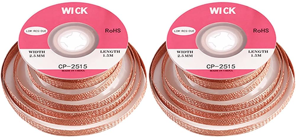 Siqian 2 PCS Solder Wick Braid Desoldering Copper Wire 2.5mm W 5' No-Clean Flux