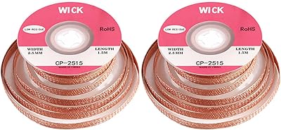 Siqian 2 PCS Solder Wick Braid Desoldering Copper Wire 2.5mm W 5' No-Clean Flux