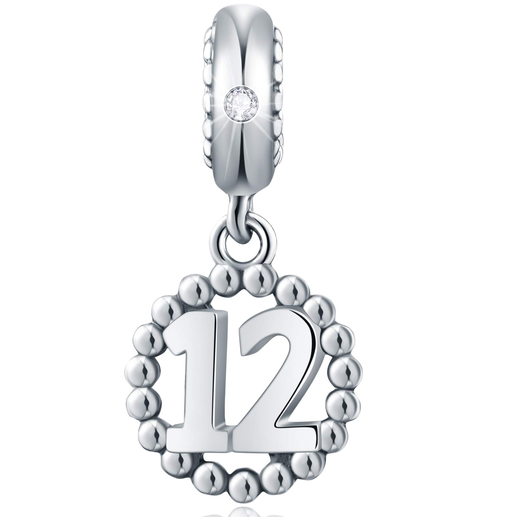 12 Number Bracelet Charms, 925 Sterling Silver Pendant Beads Fit Pandora Charm Bracelets, Necklace, and European Snake Chain, Dangling for Happy Birthday 12th Anniversary 12 Years