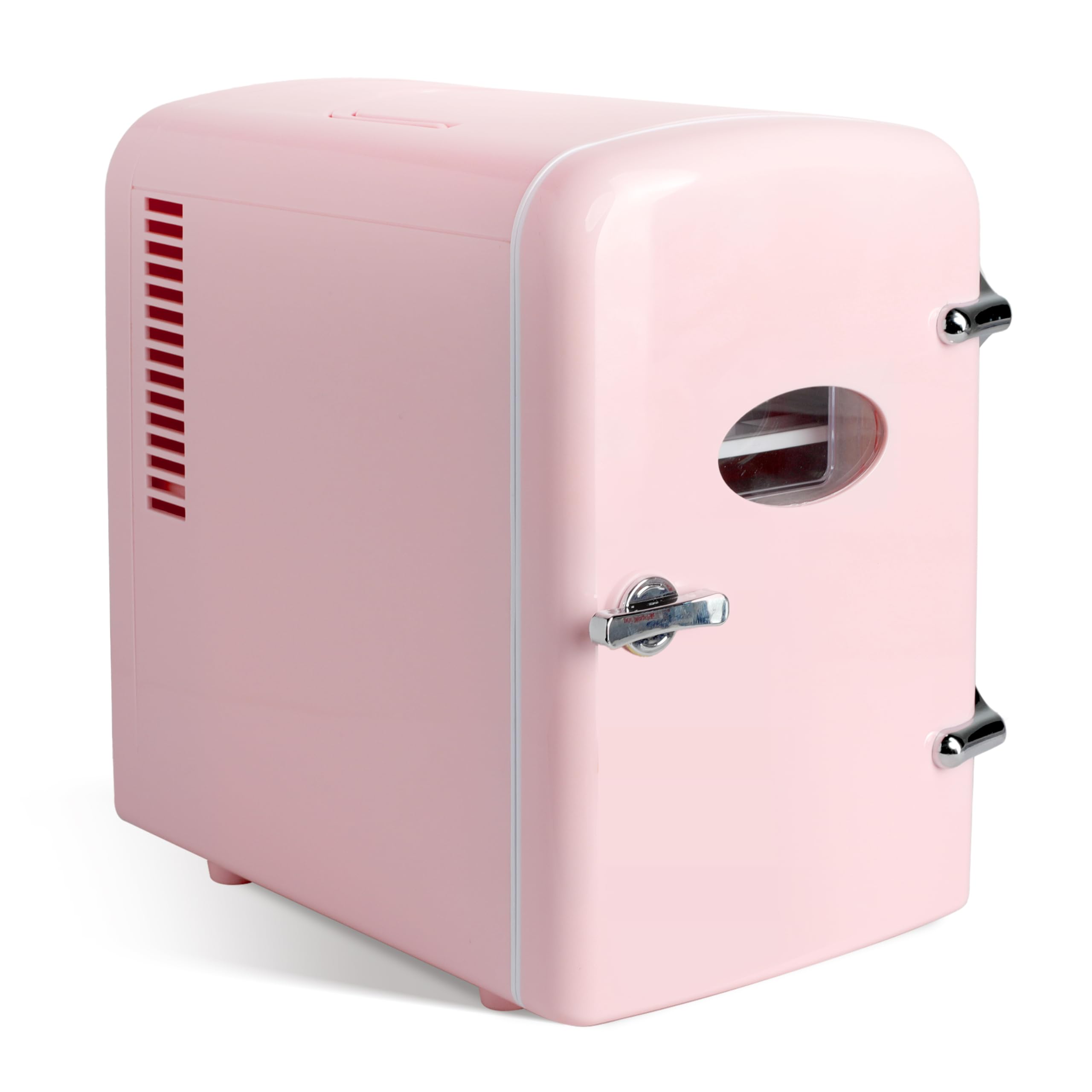 Simple Deluxe 4L 6 Can Mini Fridge with Observation Window, Portable Warmer & Cooler Compact Refrigerator, 100% Eco Friendly and Freon-Free, Pink.