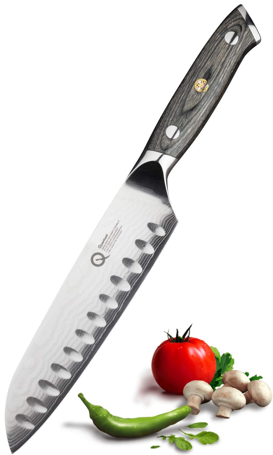 Taylors Eye Witness Quantum Pakka Wood Handle Santoku Knife - 17.5cm / 8” Blade. Premium High Hardness Exotic Super-Steel Core, Between 66 Premium Steel Alloy Layers, Damascus Hamaguriba Grind Profile