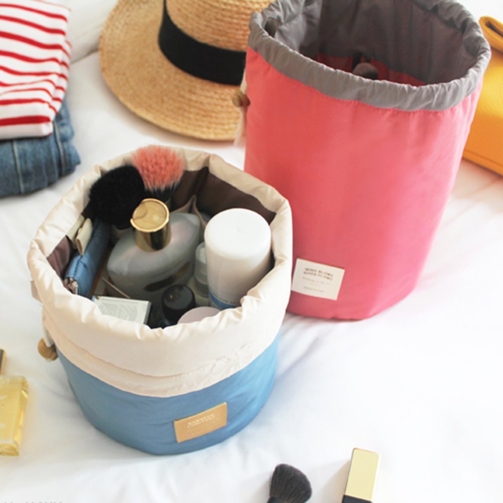 Cosmetic Toiletry Bags Vinmax Travel Makeup Bag Pouch Bucket Barrel Shaped (Blue)