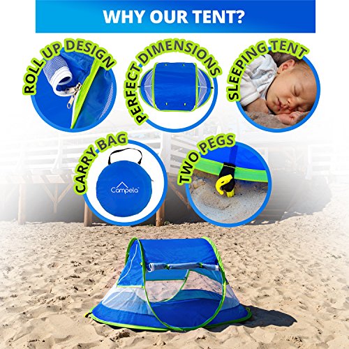 Campela Baby Travel Beach Tent for Infant and Babies - Mosquito Net and Sunshade Portable Newborn Crib Baby Bed Dome Pop up Sun Shelter Anti UV Sun Protection Factor 96.6% - Thumbnail 6