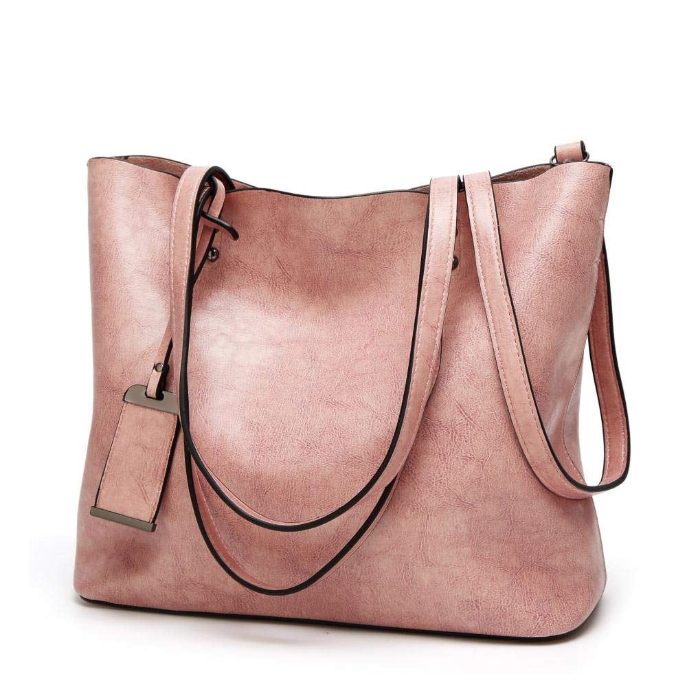 LIRENSHIGE Womens Soft Leather Handbags Large Capacity Retro Vintage Top-Handle Casual Tote Shoulder Bags, Tote Bag Handbags for Women (Pink)