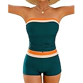 DaiLiWei Strapless Tankini Swimsuits for Women with Shorts Two Piece High Waisted Bathing Suit Tummy Control Swimwear Modest