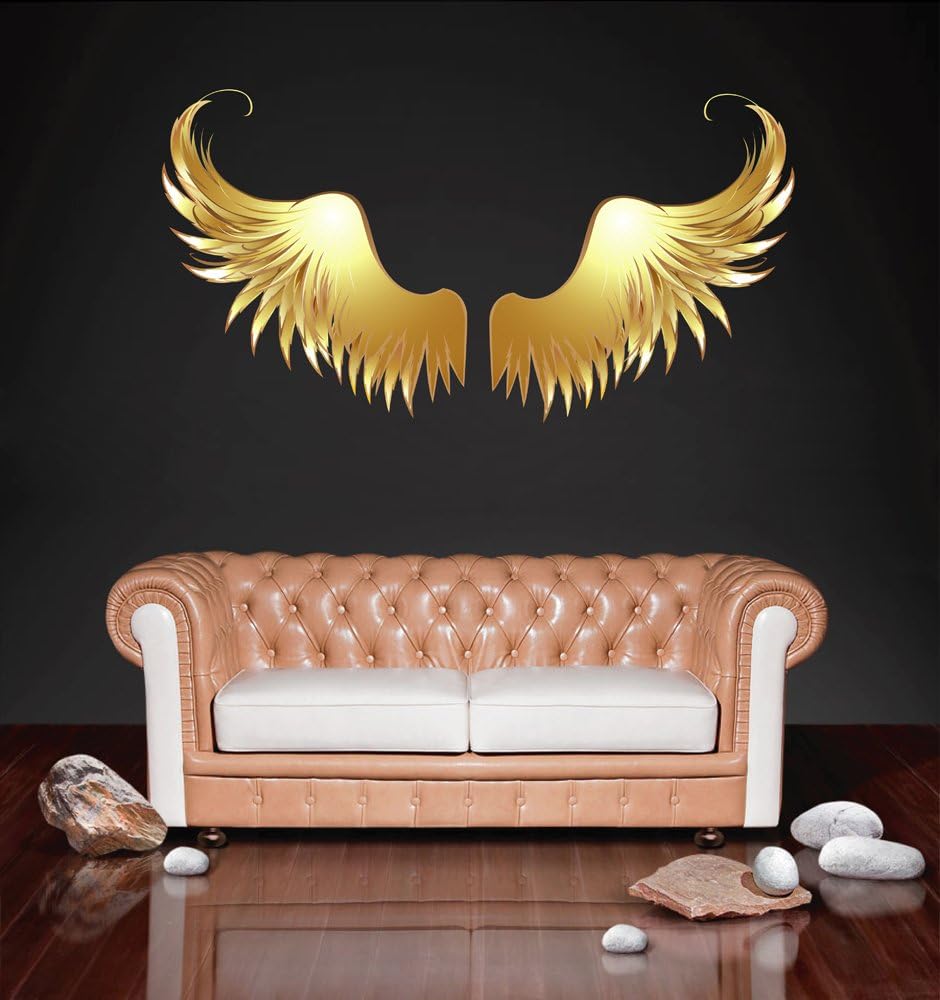 STICKERSFORLIFE cik511 Full Color Wall Decal Golden Angel Wings Children's Bedroom Living Room