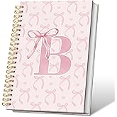 VONTP Preppy Pink Bow Spiral Notebook Cute, Initial B Journal Personalized Teen Girl Gifts, Preppy Gifts for Women Teen Girl, Cute Hardcover Spiral Notebook Journal 5.5x8.3