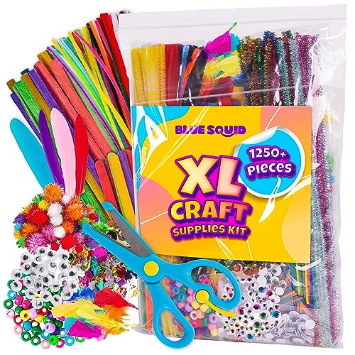 Blue Squid Arts and Crafts for Kids – XL Craft Kit with 1250+ Pcs, Arts & Craft Supplies for Toddlers, Kids Art Set Craft Box, Art Kit Crafting Supply for Girls & Boys Ages 5 6 7 8 9 10