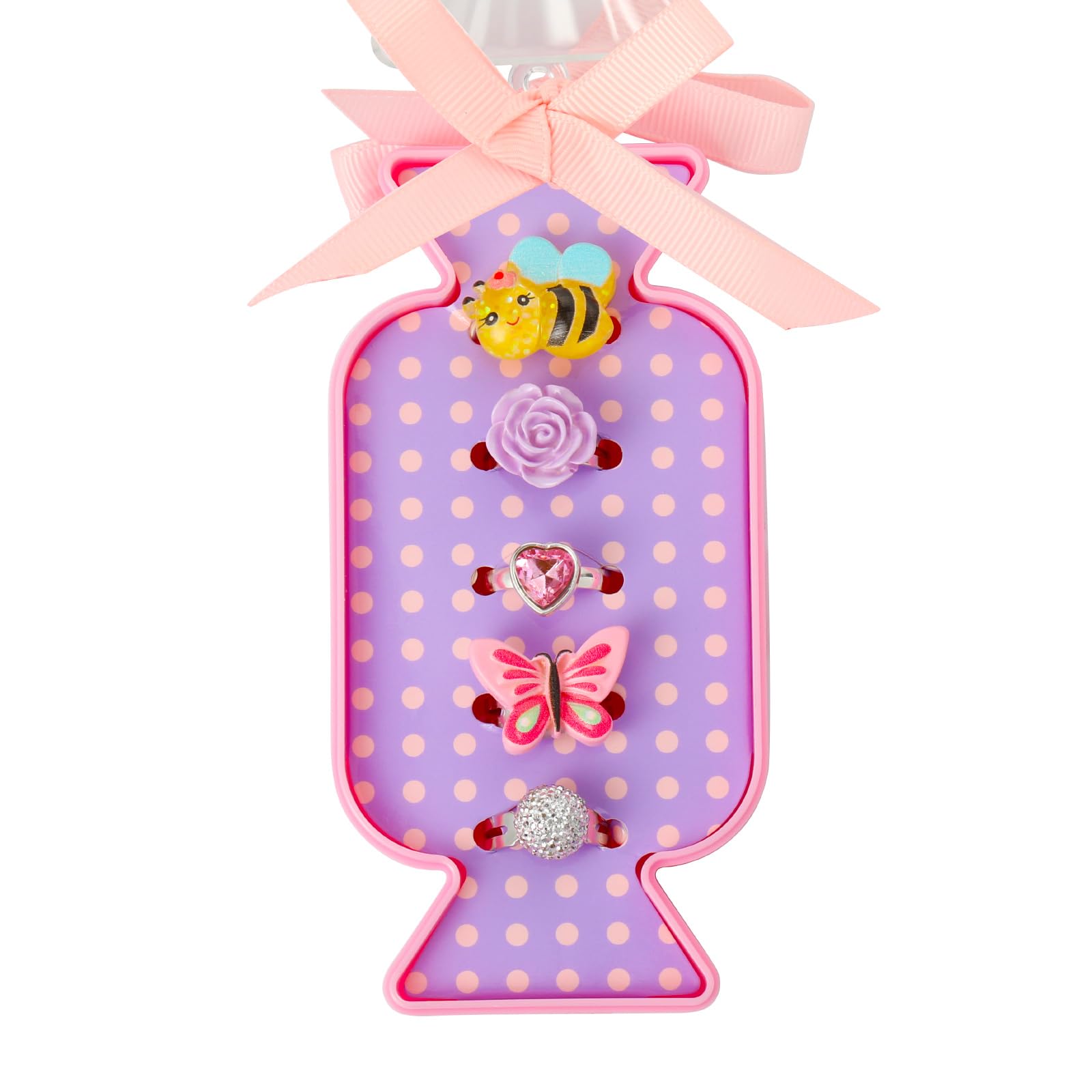 PinkSheep Little Girl Dress Up Rings Set, Adjustable, Unique Designs, Pretend Play Jewellery in Box (5pcs Candy box)