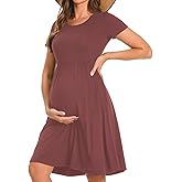 Bearsland Women’s Long Sleeve Maternity Dresses Patchwork Pregnancy Dress with Pocket