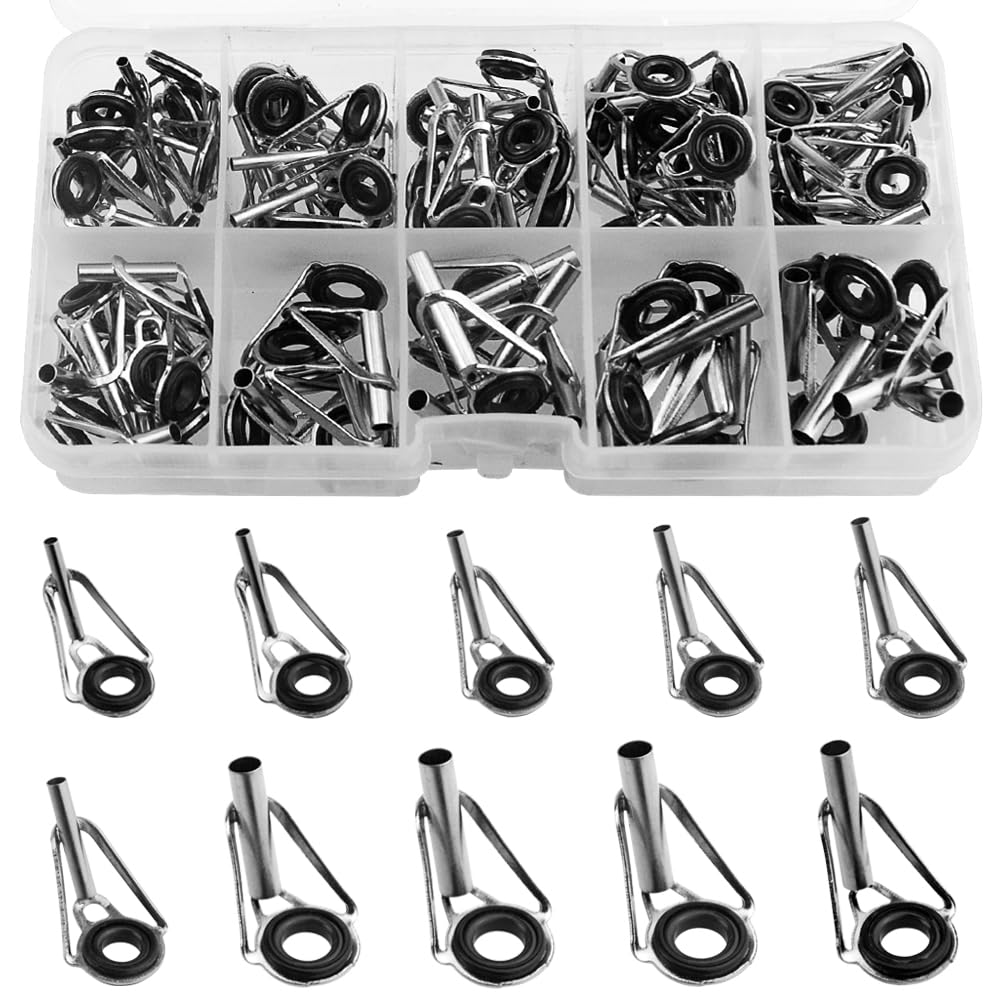 WMYCONGCONG 80 PCS Fishing Rod Guides Fishing Rod Parts Tip Repair DIY Set Kit 10 Small Sizes (Silver)