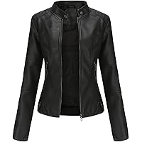 Tanming Women's Faux Leather Moto Biker Short Coat Jacket (Blue-XS
