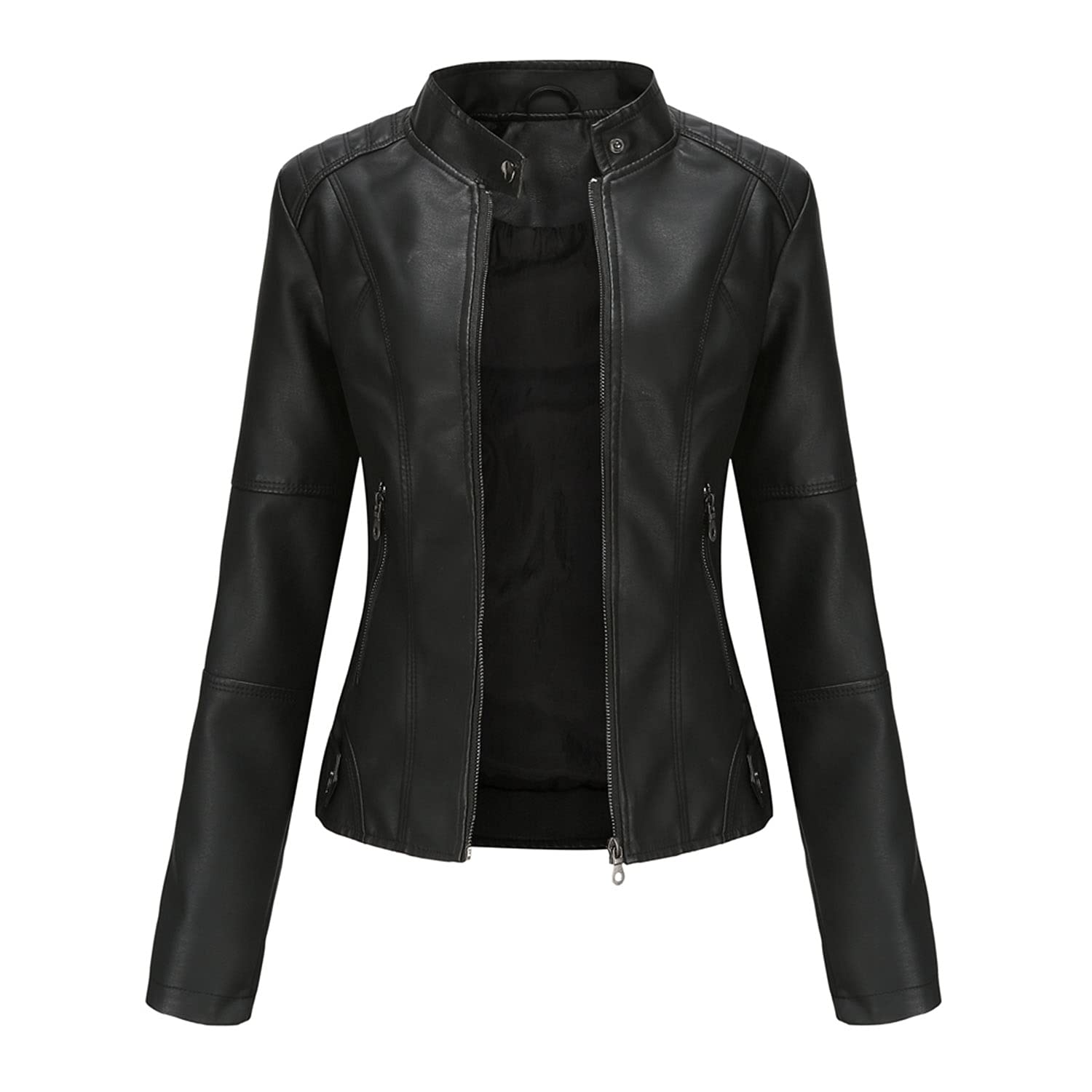 Photo 1 of DEAR MODEL Faux Leather Jacket Women Bomber Jacket Women's Belted Motorcycle Jacket,Black,4XL
