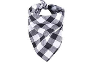 YAKA Pet Dog Bandana Triangle Bibs Scarf, Double-Cotton Plaid Printing Kerchief Set Accessories for Small and Medium Dog (Large/Neck Circumference suitable9.8-19inch, Black and White lattices)