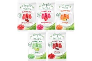 Simple Mixes Natural Gummy Mix, Strawberry, Lime, Cherry, Orange & Raspberry, Dye-Free, No Gluten or Fat, Kosher, (Variety, 5 Pack)