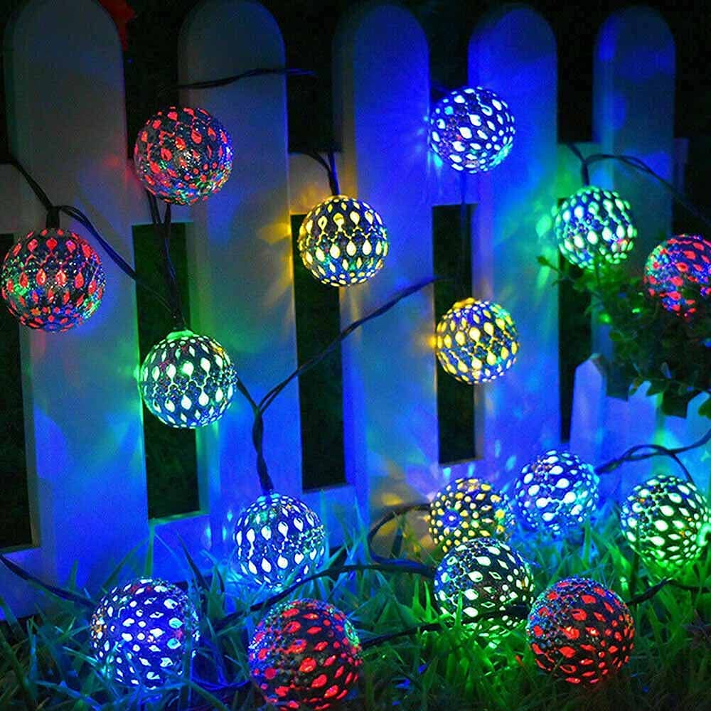 Silver Moroccan Orb String Light,KINGCOO Waterproof 20LED Goble Lantern Solar Dazzling Moroccan Fairy Light with 8 Mode Ambiance Lighting for Outdoor Garden Party Christmas Decorations(Multicolor)