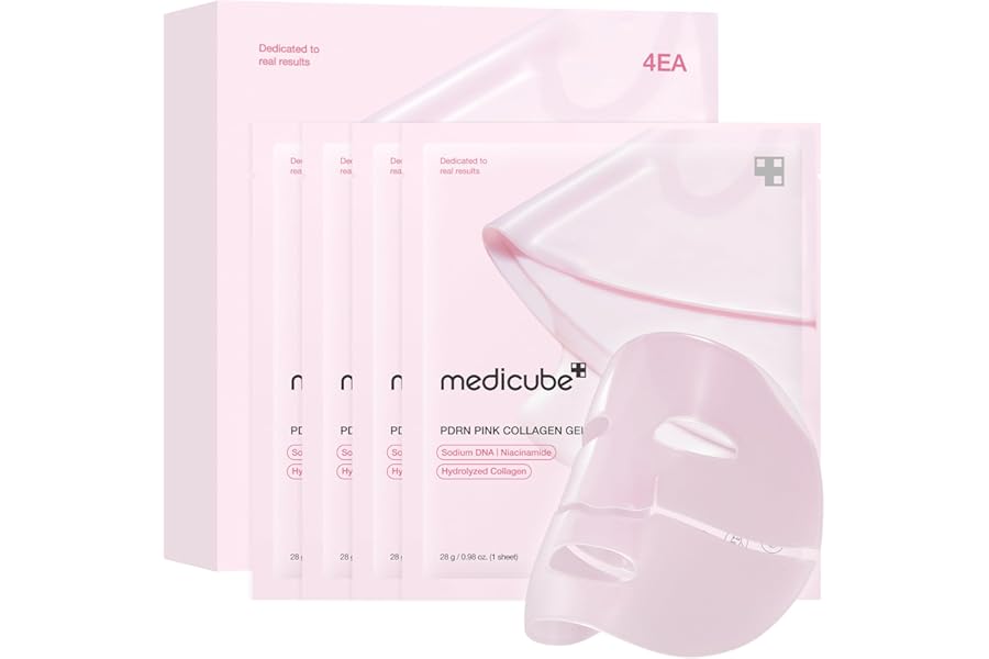 medicube Salmon DNA PDRN pink collagen jelly gel mask | overnight face mask for glass glow skin- elasticity, hydrating, firming and moisturizing | korean skincare, 28g, 4ea