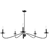 Farmhouse Chandelier, Black Chandeliers for Dining Room, 5 Lights Pendant Light Fixtures Adjustable Height, Rustic Candle Cha