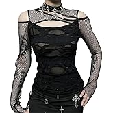 Goth Crop Top for Teen Girls Aesthetic Emo Shirts Casual Tops for Women Long Sleeve Punk