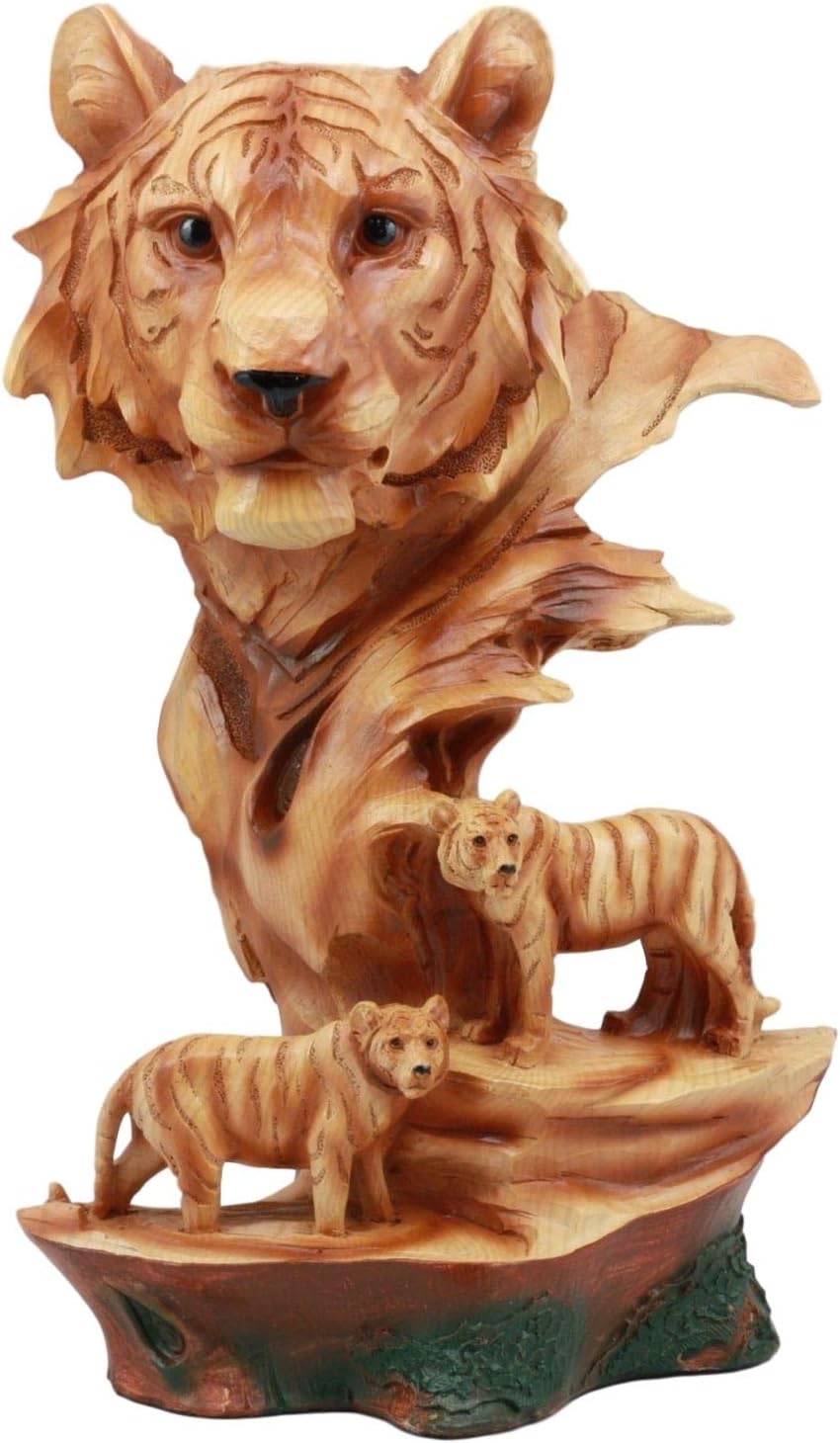 ShopForAllYou Figurines and Statues Large Tiger Family Bust Statue 11.75" Tall Faux Wood Resin Collectible