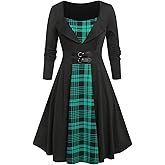 ROSE GAL Women Plus Size Plaid Rockabilly Retro Pinup 1950s Vintage Fit and Flare Dress