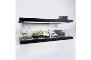 Bivitre 1/64 Model Car Display Case - Compatible with Hot Wheels Matchbox Mini GT Diecast Cars,Acrylic Box for Toy Cars Display Décor and Storage,Stackable Garage Diorama with LED Lights(1T-Green)
