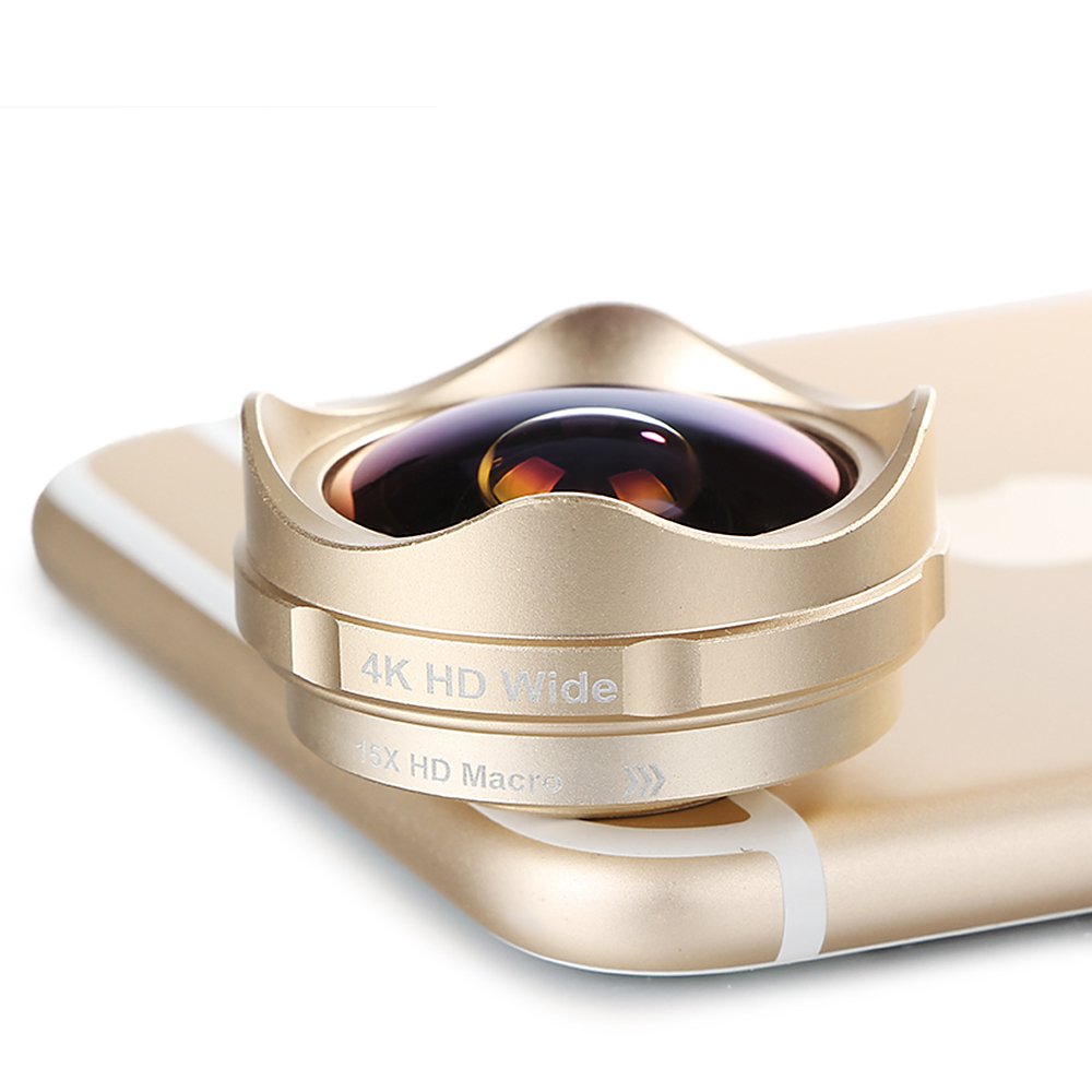 iPhone Lenses Kit - Universal 2 in 1 120°Wide Angle Lens & 15X Macro Lens, Cell Phone Camera Lens for iPhone 7/7 Plus/6s/6s Plus/6/5, Samsung Galaxy & More, Buy 1 Get 1 Free (Gold)