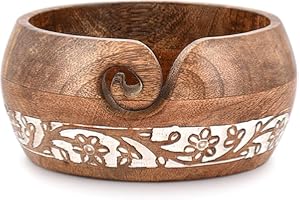 BHAVATU Yarn Storage Mango Wood Yarn Bowl for Crocheting | Crochet/Knitting Yarn Bowls Best Gift from Craft Supplies (6" x 6"x 3")