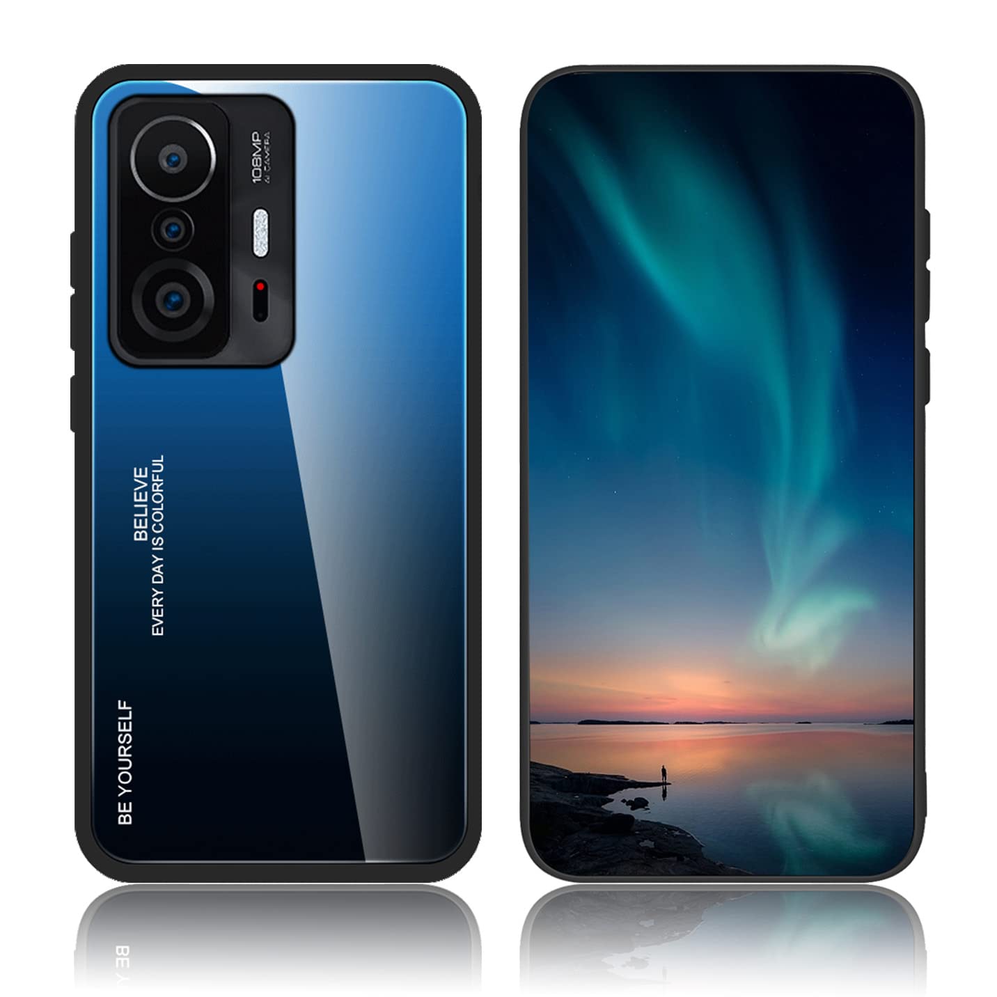 BORYA Case for Xiaomi 11T Pro 5G/Xiaomi 11T 5G, Ultra Thin Shockproof Soft Premium Silicone TPU Bumper, Colorful Gradient 9H Tempered Glass Anti-Scratch Cover, Gradient Blue โ image 1