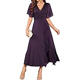 ZAFUL Dark Purple Formal Wedding Guest Dresses V Neck Flared Sleeve Evening Party Cocktail Dress Split Ruffle Long Gown 2025 XL