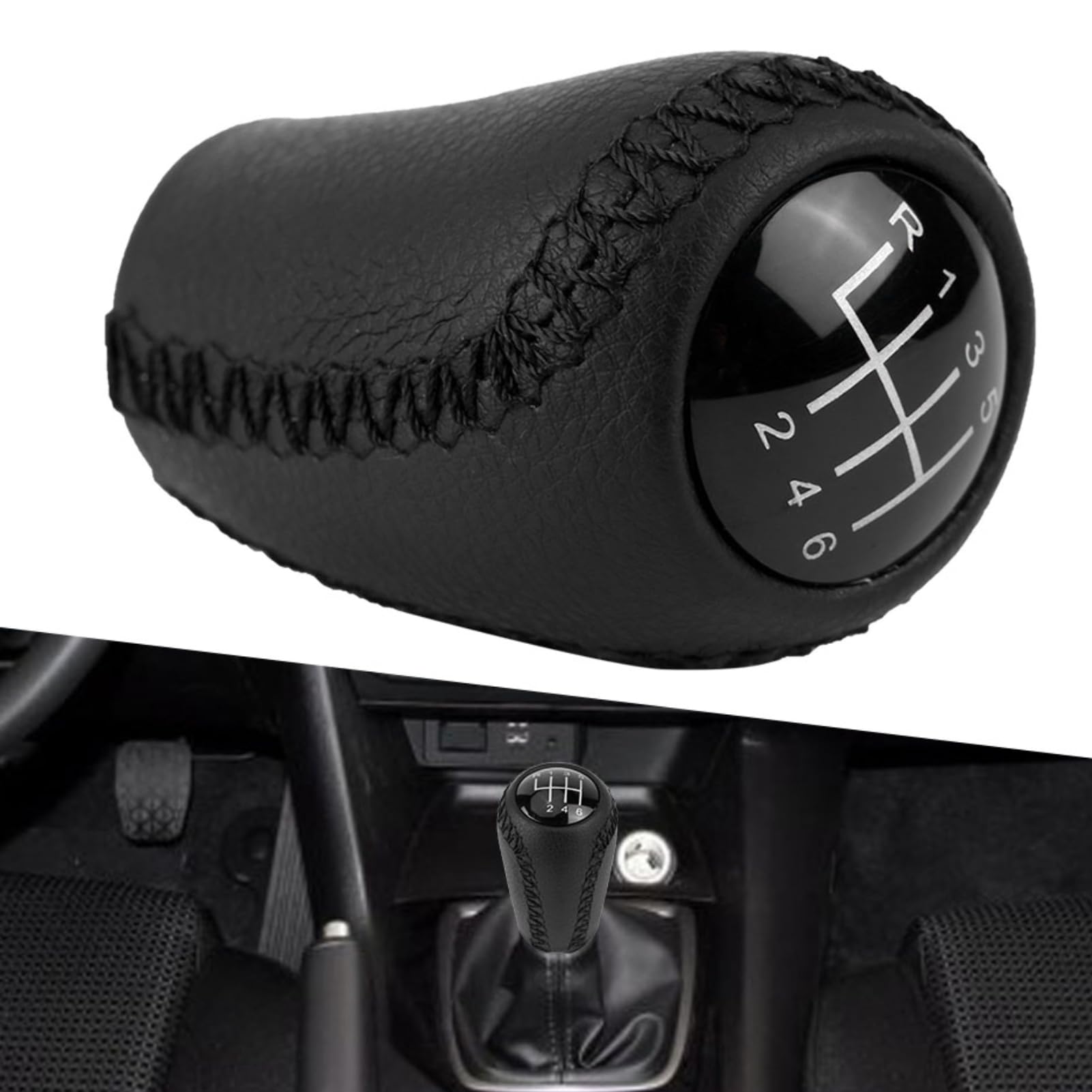 Jadeshay Gear Knob,6 Speed Car Gear Shift Knob Stick Shifter Leather Universal Gear Stick Cover for Manual Automatic Car Gear Shift Knob,Compatible with Mazda 3 BK BL/5 CR CW/6 II GH 05-14