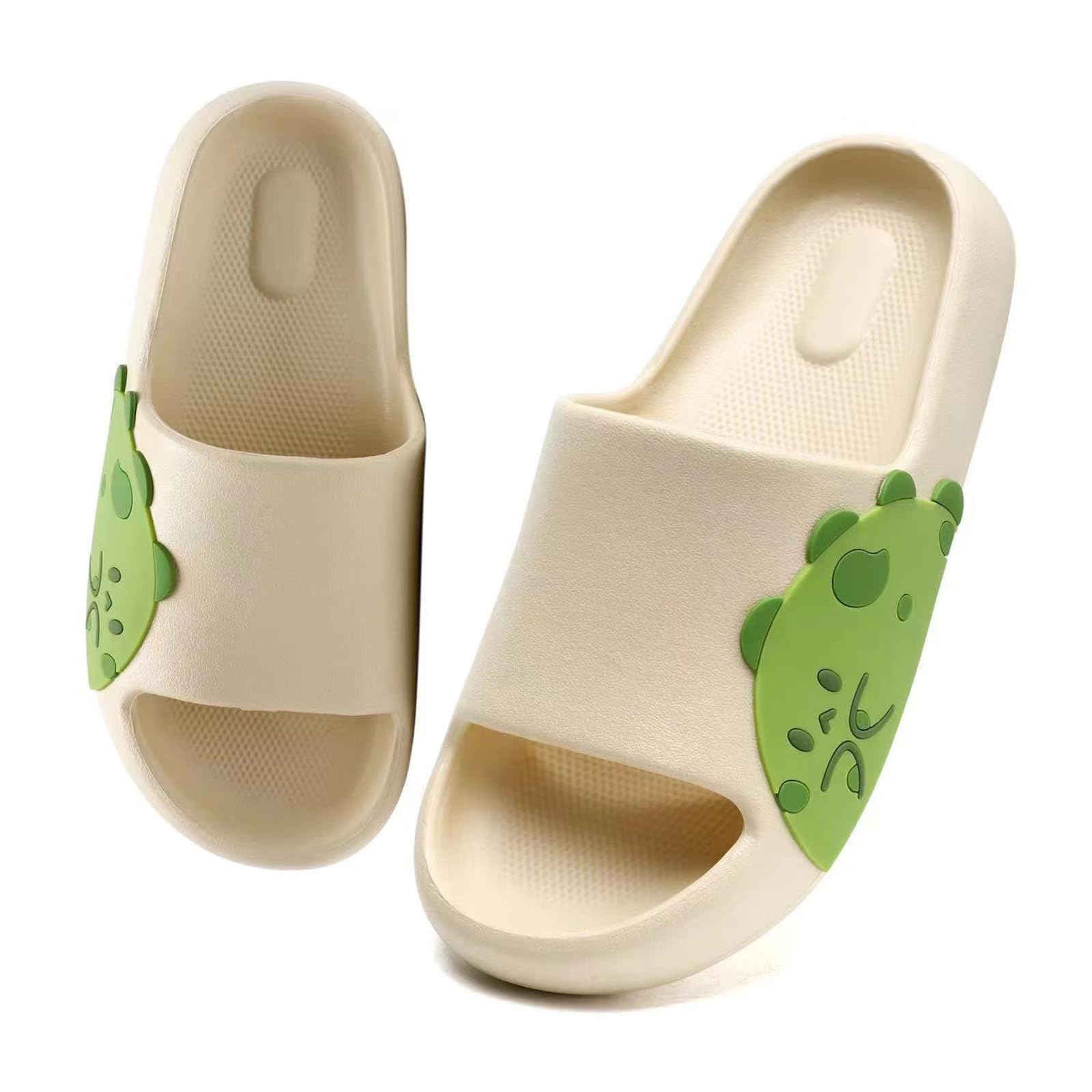 Photo 1 of Guyarns Cloud Slides for Women,Pillow Slippers Sandals for Women,EVA Anti-Slip Indoor & Outdoor Garden Sandals Dog Design Slippers Open Toe Spa Bath Pool Gym House Shower Shoes(Beige Dinosaurs 42/43)