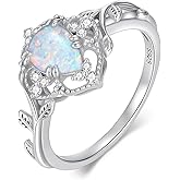 YDD 1.5ct Pear Cut Opal Engagement Rings for Women Genuine Opal Rings for Women 925 Sterling Silver Art Deco Vine Leaf Anniversary Promise Ring