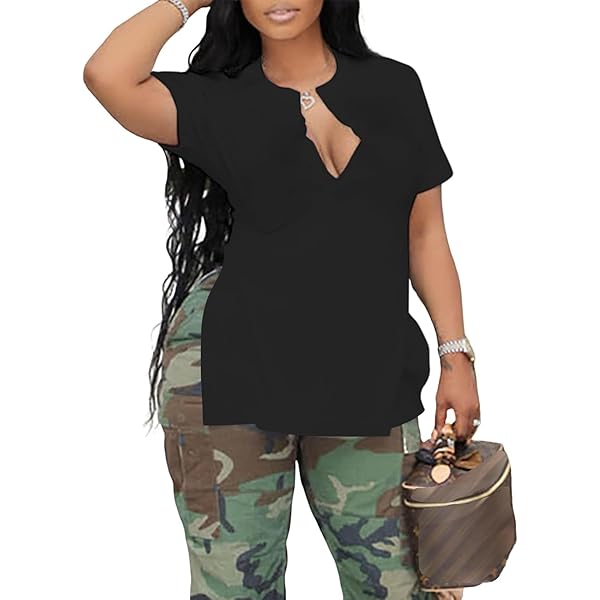 Remidoo Side Slit Tees for Women Ringer Tee Plus Size Sexy Tops
