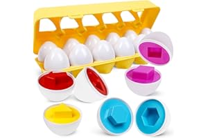 NAODONGLI Montessori Geometric Eggs,12 pcs Set Color & Shape Egg Puzzle Toys Matching Eggs for Toddlers,Preschool Educational Sorting Game Fine Motor Toy Gifts for 1 2 3 Years Old Kids Boys Girls