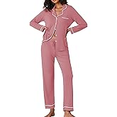 Ekouaer Pajamas Women's Long Sleeve Sleepwear Soft Button Down Loungewear Pjs Lounge Set Nightwear XS-XXL