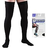 Truform Compression Socks, 20-30 mmHg, Men's Dress Socks, Thigh High Over Knee Length, Black, Large
