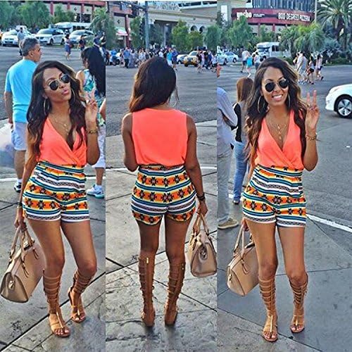 New2World Women's V-Neck Floral Print Sleeveless Short Pants Jumpsuit Romper
