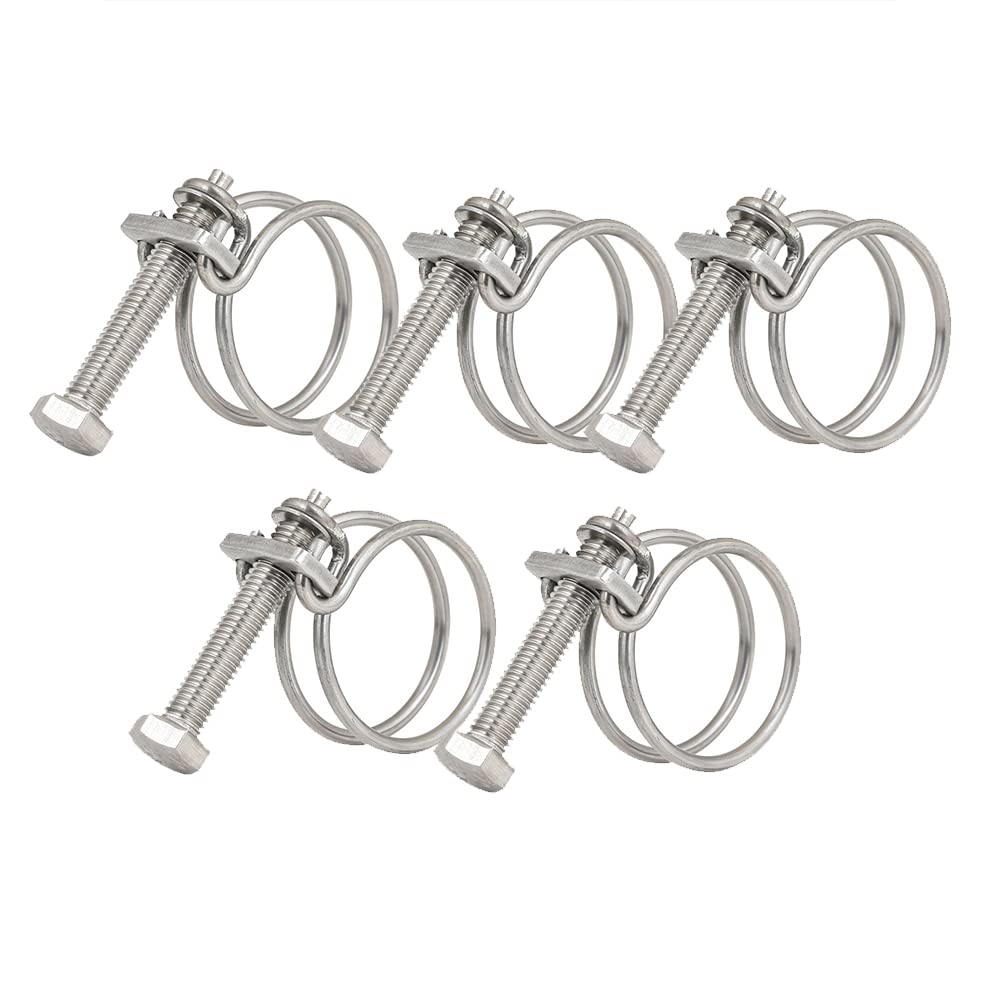 5PCS Double Wire Hose Clips Adjustable 201 Stainless Steel Hose Clamps Double Wire Pond Hose Clips Fastener for Pipeline,25-29mm/0.98-1.14inch