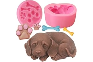 JAPLEED 2Pcs Dog Silicone Soap Molds 3D Puppy Paw Bone Shape Silicone Fondant Mould Cute Dog Candle Soap Wax Epoxy Resin Mold Chocolate Candy Cake Baking Molds DIY Art Craft Cake Home Decor