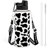 SANDJEST Cow Skin Stainless Steel Water Bottle with Strap 32oz, Insulated Bottles with Straw and Spout Lid for Gym Sports Travel Outdoor, Gifts for Women Girls Birthday Christmas
