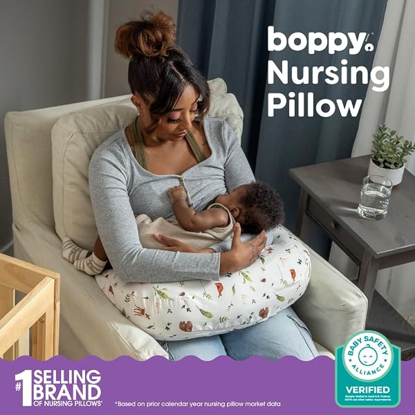 BOPPY NURSING PILLOW – FIRM, ERGONOMIC U-SHAPED BOTTLE AND BREASTFEEDING PILLOW WITH HIGH LIFT FOR COMFORT AND SUPPORT, SPACIOUS SURFACE – NEUTRAL PLANTS AND ANIMALS