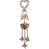 Y2K Gothic Punk Spiked Heart Keychain with Flail Pendant Thorn Chain Gold Keyring, Bag Charms, Backpack & Boot Alt Fashion