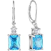 Starchenie Women's Dangle Earrings Sterling Silver Leverback Earrings Princess Brilliant Cut Birthstone Jewelry