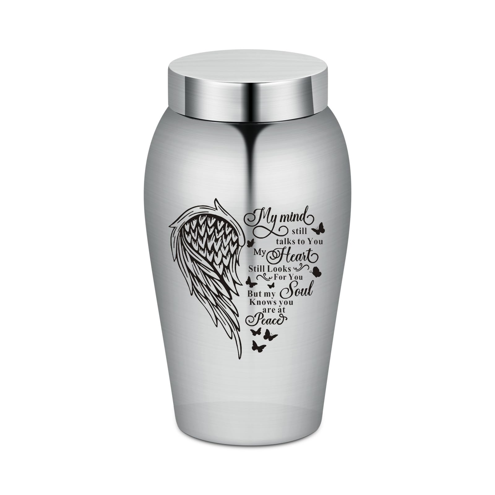 AIWENXI Stainless Steel Urn Wing Heart Polished Threaded Urn for Cremation Ashes (Wing Heart)