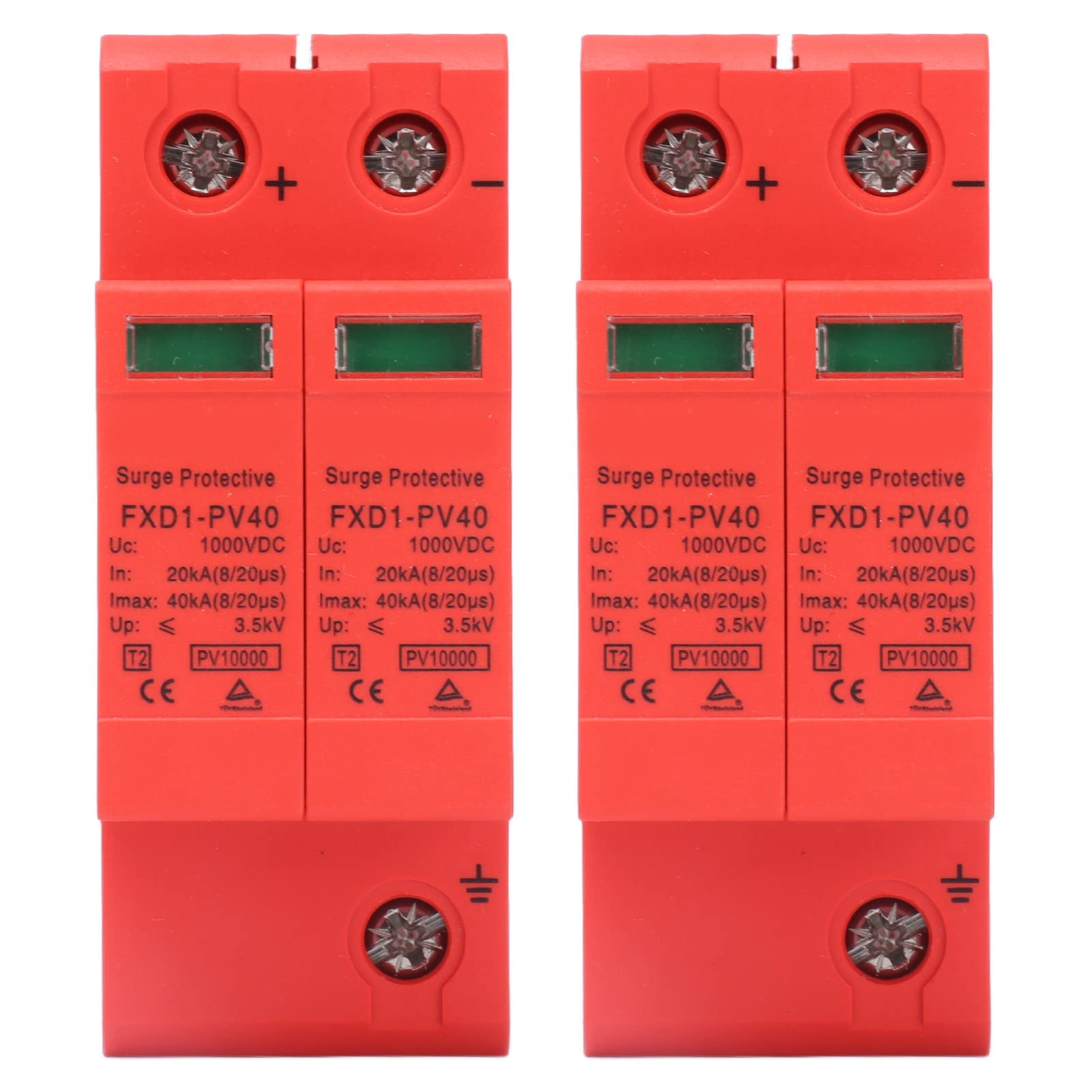 DEWIN Surge Protector, Surge Protective Devices DC Photovoltaic Arrester 2P 40KA with Remote Signal Rail Installation 2Pcs(DC 1000V)