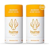 Hume Supernatural Aluminum Free Deodorant for Women & Men - Safe for Sensitive Skin - Probiotic, Plant-Based, Baking Soda Free, Aloe, & Cactus Flower, Anti Sweat, Stain & Odor - Amber Woods, 2 pack