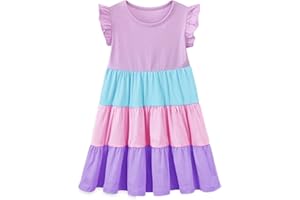 HILEELANG Little Girls Short Sleeve Dresses Easter Summer Cotton Casual Skater Swing Twirly Sundress